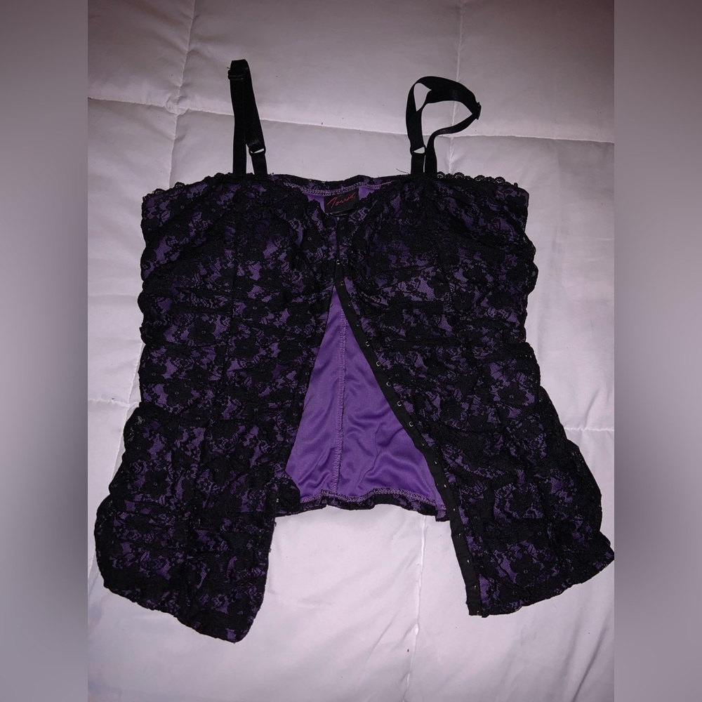 Purple and Black Floral Corset Top
